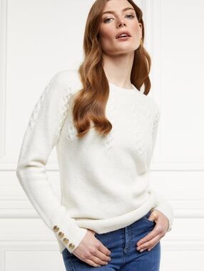 Holland Cooper Astoria Half Cable Knit Sweater In Oyster